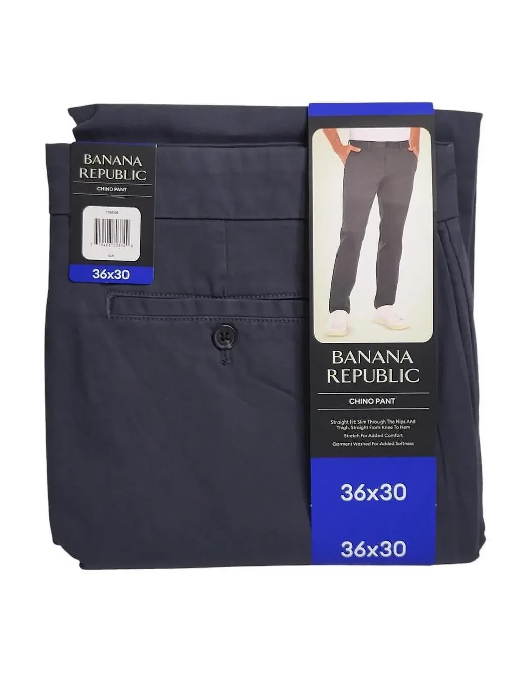 Banana Republic Mens Chino Pants Size 36x30 Gray Straight Slim NEW Stretch Fit